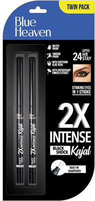 BLUE HEAVEN 2x Intense Kajal, Black Shock - Pack of 2(Black Shock, 0.6 g)