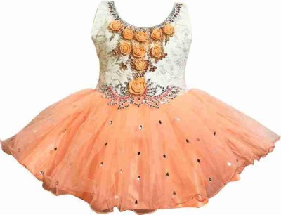 NKG FASHION Baby Girls Midi/Knee Length Festive/Wedding Dress(Orange, Sleeveless)