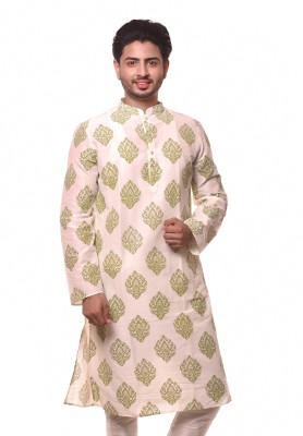 Erach India Men Block Print Straight Kurta(Light Green)