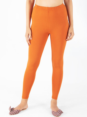 INDIAN FLOWER Ankle Length  Western Wear Legging(Orange, Solid)