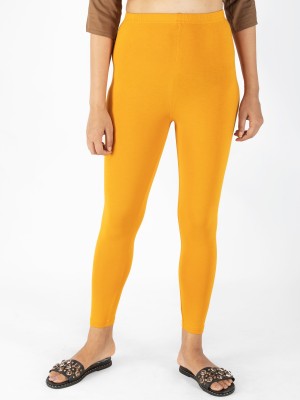 INDIAN FLOWER Ankle Length  Western Wear Legging(Yellow, Solid)