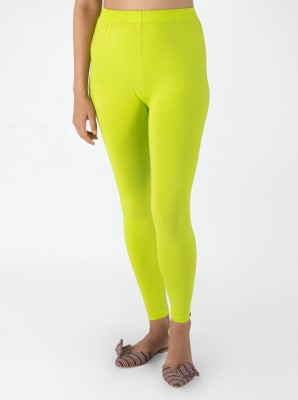 INDIAN FLOWER Ankle Length  Western Wear Legging(Light Green, Solid)