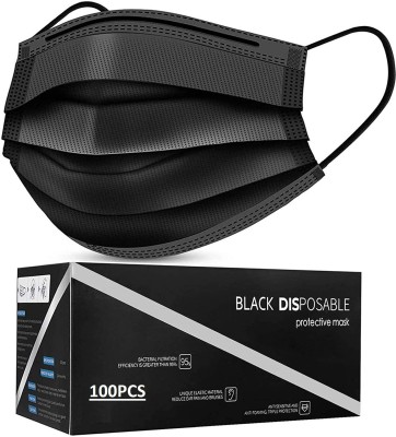 MediCos 100 Pcs With Nose Pin Black Units With Nose Pin Disposable Iso Mark 3 Ply Pharmaceutical Breathable Surgical Pollution Face Mask Respirator with 3 Layer For Men, Women, Kids 3 Ply Surgical Mask (100 Piece) ( Black ) Surgical Mask With Melt Blown Fabric Layer(Free Size, Pack of 100, 3 Ply)