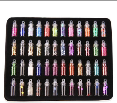 LOWPRICE D Nail Art Sequins Glitter Stickers Powder Manicure Polish Mixed Design Case Set 48(muticolorl)