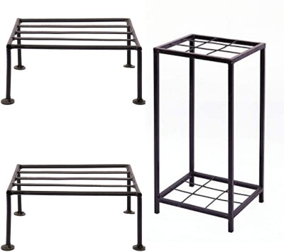 Hs Retail Modern Indoor & Outdoor Iron Planter Stand/Flower Shelf Display Rack Holder for Garden/Balcony/Flower Pot Stand for Corner Display/Window Planted Stand - Set of 3(Black) Plant Container Set(Pack of 3, Metal)