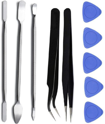 WOWSOME Set of 3 Metal Openers, 2 black tweezers and 5 plastic openers for Cell Phone and Gadget Repairing - Mobile Opening & Repair Hand Tool Kit(3 Tools)