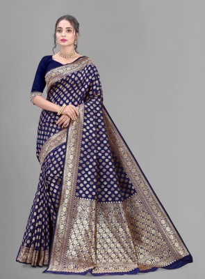 THE ETHNIC SAREE STUDIO Woven Banarasi Pure Silk Saree(Dark Blue)