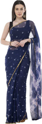 REBOOT FASHIONS Self Design Bandhani Chiffon Saree(Dark Blue)