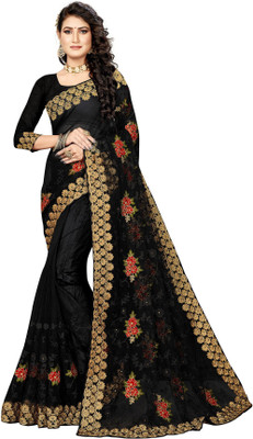 manvaa Embroidered Bollywood Net Saree(Black)