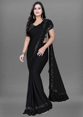 Mishree trendz Digital Print Banarasi Lycra Blend Saree(Black)