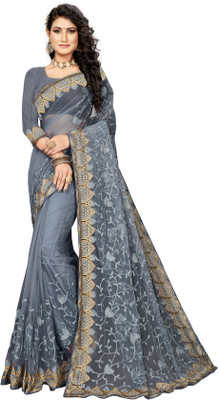 manvaa Embroidered Bollywood Net Saree(Grey)