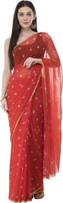 REBOOT FASHIONS Dyed Bandhani Chiffon Saree(Orange)