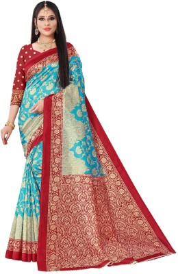 Kanooda Prints Woven Mysore Art Silk Saree(Light Blue)