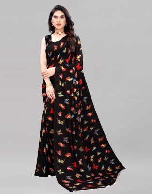 Samah Printed, Geometric Print, Floral Print, Graphic Print, Polka Print Daily Wear Georgette Saree(Black)