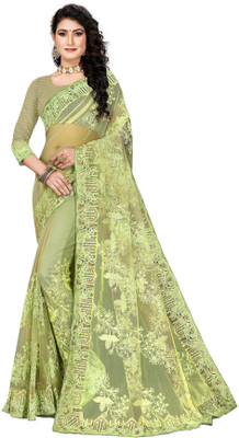manvaa Embroidered Bollywood Net Saree(Light Green)