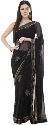 REBOOT FASHIONS Self Design Bollywood Chiffon Saree(Black)