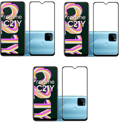 ISAAK Edge To Edge Tempered Glass for Realme C21Y Edge to Edge, Full Glue, 11D Tempered Glass(Pack of 3)