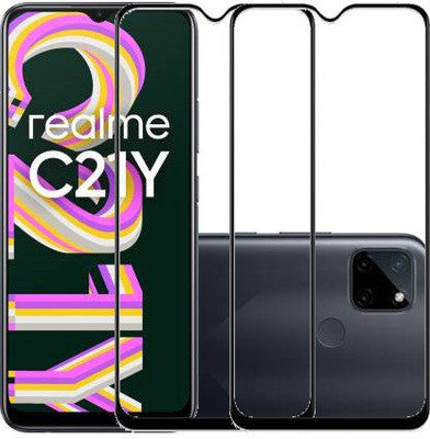 HOBBYTRONICS Edge To Edge Tempered Glass for Realme C21Y(Pack of 2)