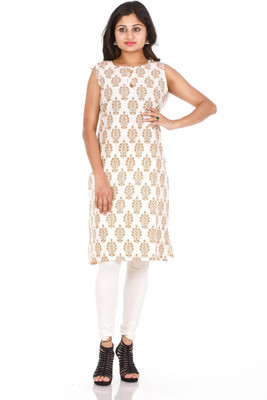 DHRUVI Women Block Print A-line Kurta(White)