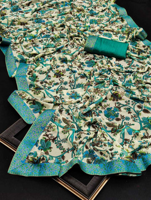 BLEESBURY Printed, Self Design, Paisley, Ombre, Animal Print, Graphic Print, Floral Print Bollywood Georgette Saree(White, Green)