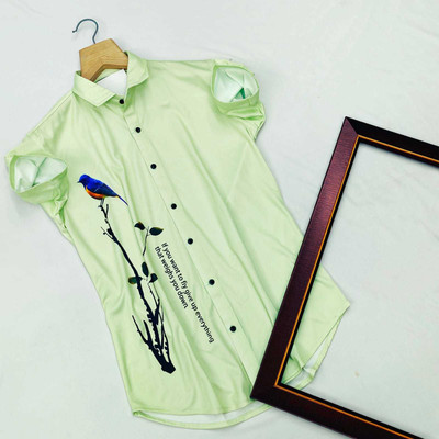 Attire Icon Men Printed Casual Light Green Shirt