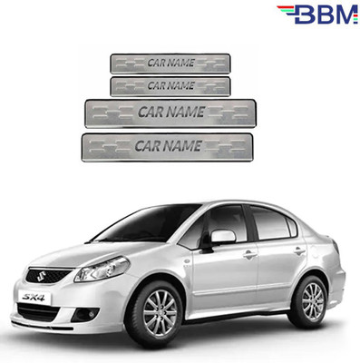 BBM Stainless Steel Foot Steps Car Door Chrome Silver Sill Scuff Plates With Adhesive Tape (Set of 04 pcs) For Maruti S X 4 Door Sill Plate