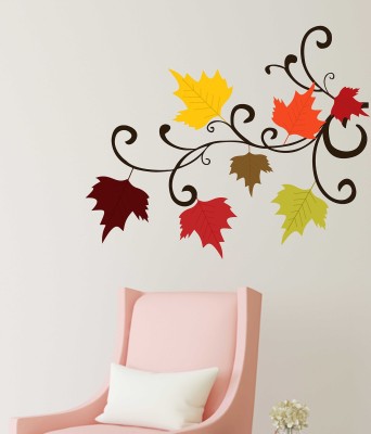 HAPPYSTICKY 75 cm Colorful Leaves Self Adhesive Sticker(Pack of 1)