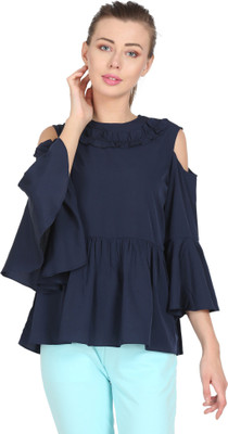 QNT FASHION Casual Solid Women Dark Blue Top