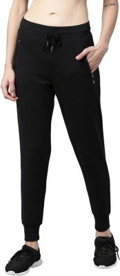 Enamor Dry Fit, Antimicrobial A401 Mid-Rise Slim Terry Cotton Solid Women Black Track Pants