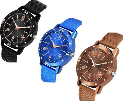 PZOZ NEW STYLISH MULTI COLOR DESIGN DIAL-CR1707-PU STRAP COMBO SET OF 3 WATCH FOR BOYS & MEN Analog Watch - For Men Analog Watch  - For Boys
