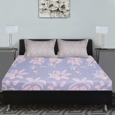 titlis 280 TC Cotton King Floral Flat Bedsheet(Pack of 1, SKY BLUE)