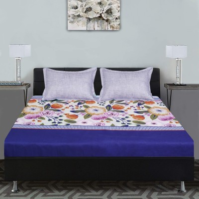 titlis 280 TC Cotton King Floral Flat Bedsheet(Pack of 1, Blue)