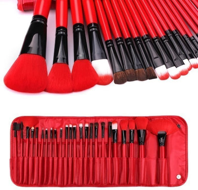 s.f.r color Makeup Brush Set with PU Leather Case (RED//)(Pack of 24)
