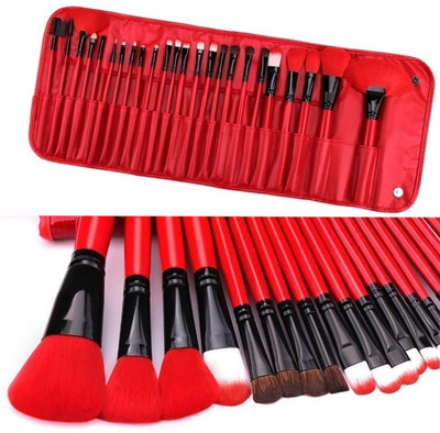 S.F.R Makeup Brush Set with PU Leather Case (red..(Pack of 24)