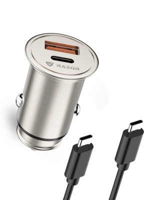 RAEGR 15 W Turbo Car Charger(Silver, With USB Cable)