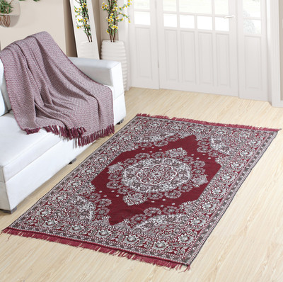 wholesaleindia Red Cotton Carpet(5 ft,  X 7 ft, Rectangle)