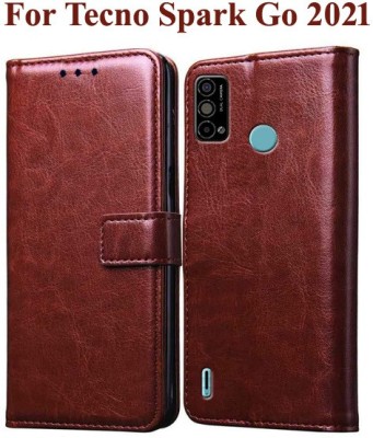 Fresca Wallet Case Cover for Tecno Spark Go 2021(Brown, Shock Proof, Pack of: 1)