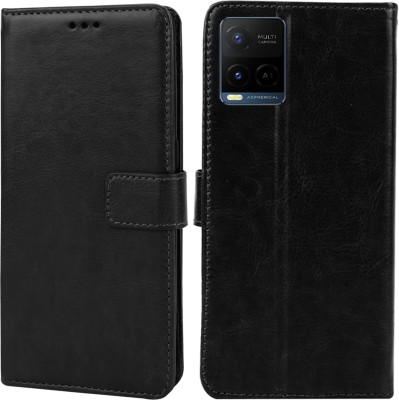 MG Star Flip Cover for vivo Y21 PU Leather Vintage Case with Card Holder and Magnetic Stand(Black, Shock Proof, Pack of: 1)