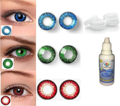 Color Style Dark Blue, Dark Green and Red Colored Contact Lens 6(6 ml)