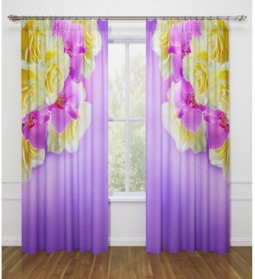 BEST FAB 154 cm (5 ft) Polyester Room Darkening Window Curtain (Pack Of 2)(Floral, Purple)