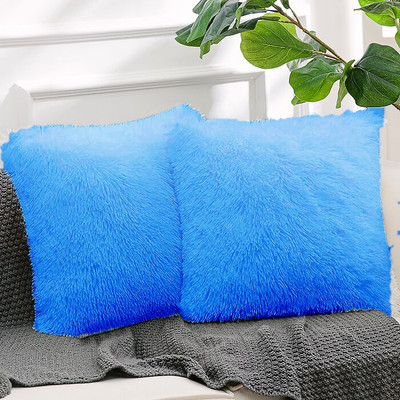 PICKKART Fur Cushions Cover(40 cm*40 cm, Pack of 2, Blue)
