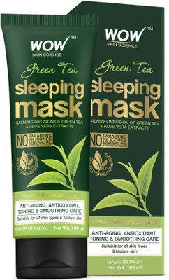 WOW SKIN SCIENCE Green Tea Sleeping Mask - with Green Tea & Aloe Vera Extracts - for Exfoliating & Clarifying Skin - No Mineral Oil, Parabens, Silicones & Synthetic Color - 100mL(100 ml)