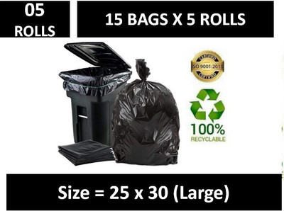 Modi Household Biodegradable Garbage Bag - 25x30 Inch, 30 per Set medium, Black, (Set of 5) Medium 30 L Garbage Bag  Pack Of 150(150Bag )