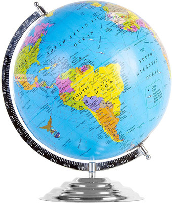 Magicwand Political Educational Laminated Rotating World Globe with Metal Base (12 Inch with Chrome Base) Table Top Political World Globe(8 Inch Blue)