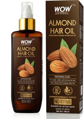 WOW SKIN SCIENCE Almond Hair Oil - infused with Almond Oil - Non Sticky & Greasy Hair Oil - No Mineral Oil, Silicones, Synthetic Fragrance - 100mL Hair Oil(100 ml)