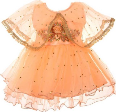 STUMBLE FASHION Baby Girls Midi/Knee Length Festive/Wedding Dress(Orange, Half Sleeve)