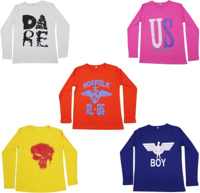 DIAZ Boys Graphic Print Cotton Blend T Shirt(Multicolor, Pack of 5)