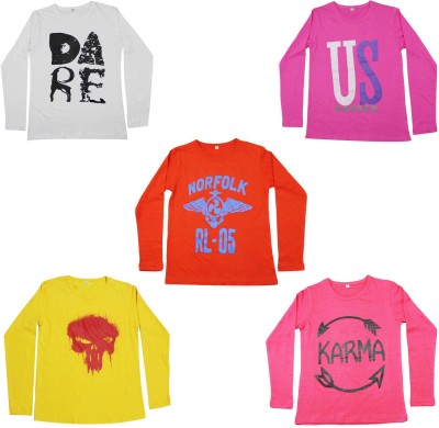 DIAZ Boys & Girls Graphic Print Cotton Blend T Shirt(Multicolor, Pack of 5)