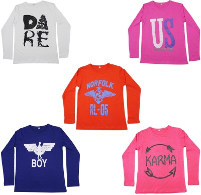 DIAZ Boys Graphic Print Cotton Blend T Shirt(Multicolor, Pack of 5)
