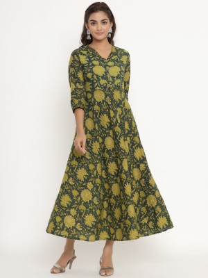 MIRAVAN Women Floral Print Anarkali Kurta(Green)